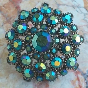 Vintage Glitzernde Strass Brosche,Vintage 1980er Jahre Brosche,Blaue Strasssteine,Geschenk für Sie,Vintage Strass Schmuck,Farbiger Strass