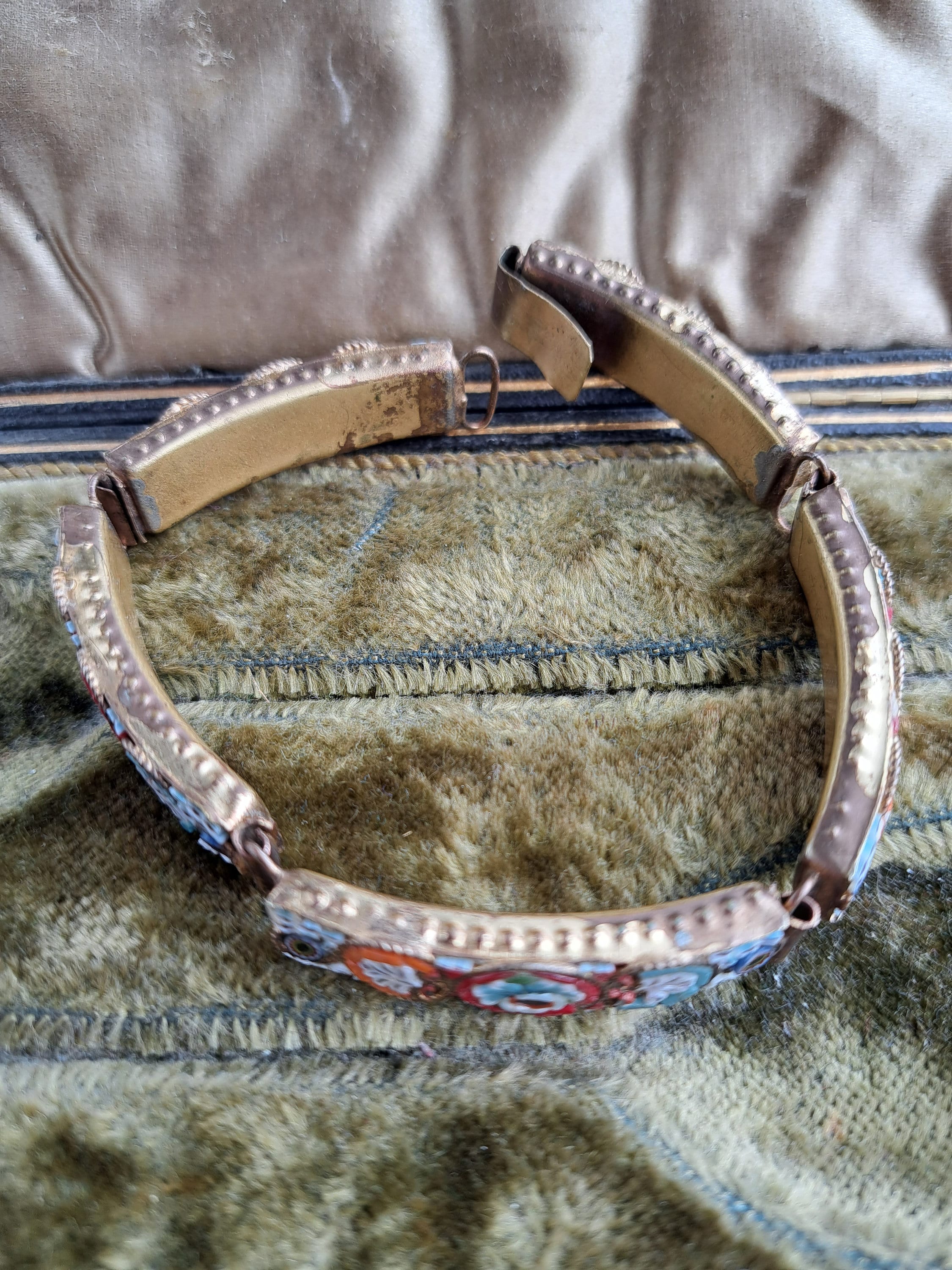 Vintage Floral Micro Mosaic Bracelet,gift for Her,vintage