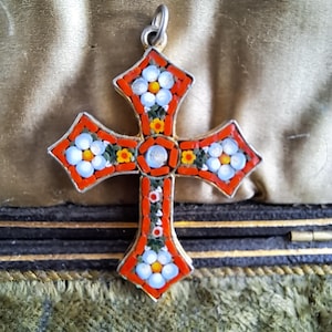 Vintage Micromosaic Cross,Gift for Her,Micromosaic Cross,Vintage Micro mosaic Jewellry,Gift for Mum,Micromosaic Cross,Antique Cross,Crucifix