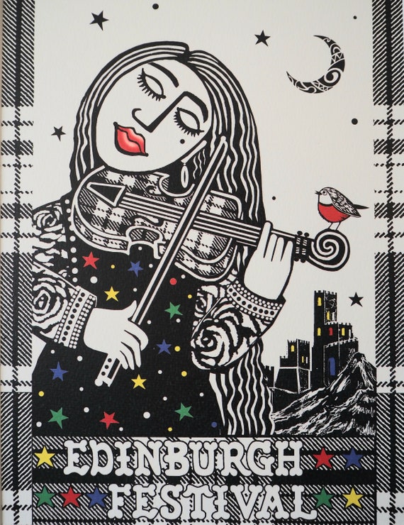 Handprinted Cotton Tote Bag: Edinburgh Violinist Design - Etsy Israel