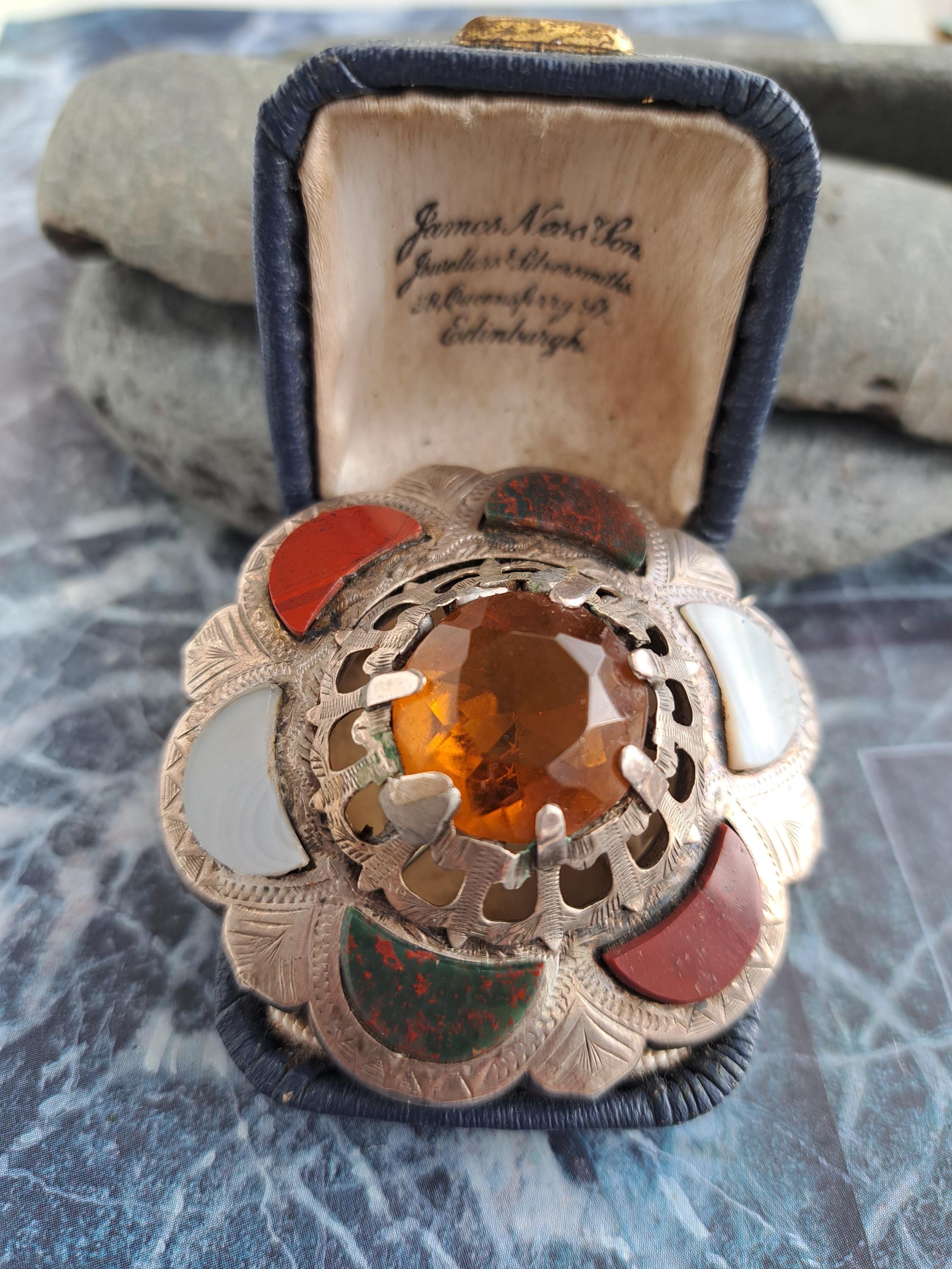 Large Victorian Scottish Agate Brooch: Sterling Silver Cairngorm