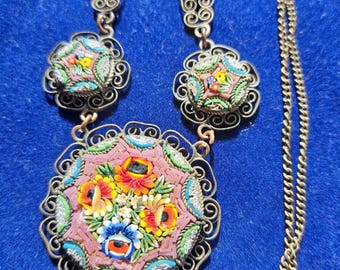 Antique Micromosaic Necklace: Italian  Necklace,1930s