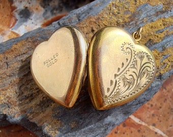 Medaglione a cuore d'oro arrotolato vintage, medaglione d'oro vintage, medaglione d'oro, regalo per lei, medaglione a cuore vintage, medaglione ricordo vintage, regalo per la mamma,