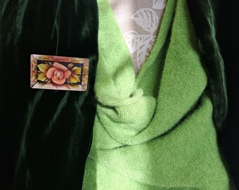 Broche Vintage En Lucite - Nénuphars Peints, Intaille, Doré, Occasion