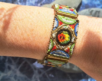 イタリア製マイクロモザイクブレスレット スターリングシルバー 花柄 
