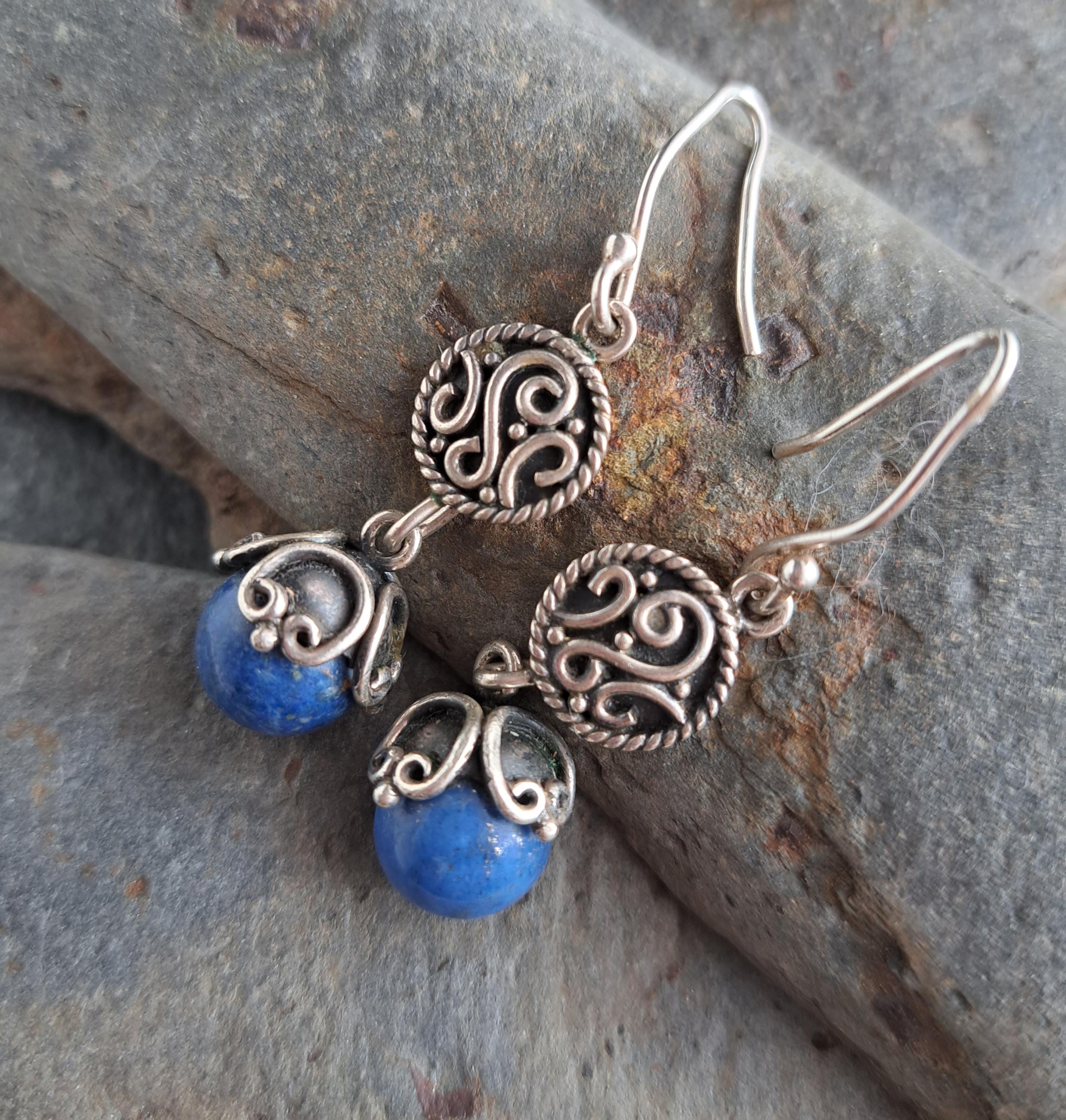 Boucles D'oreilles Clips Vintage Micromosaïque Et Lapis-lazuli - Occasion, Multicolore