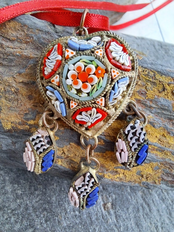 Antique Micromosaic Pendant,Gift for Her,Micromos… - image 1