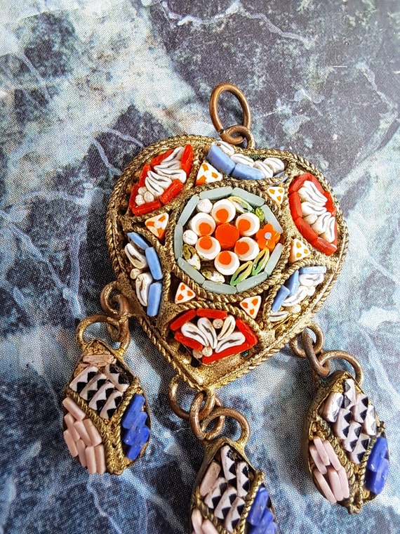 Antique Micromosaic Pendant,Gift for Her,Micromos… - image 7