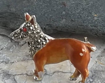 Broche vintage de corgi esmaltado con marcasita - Pin de perro de los años 50