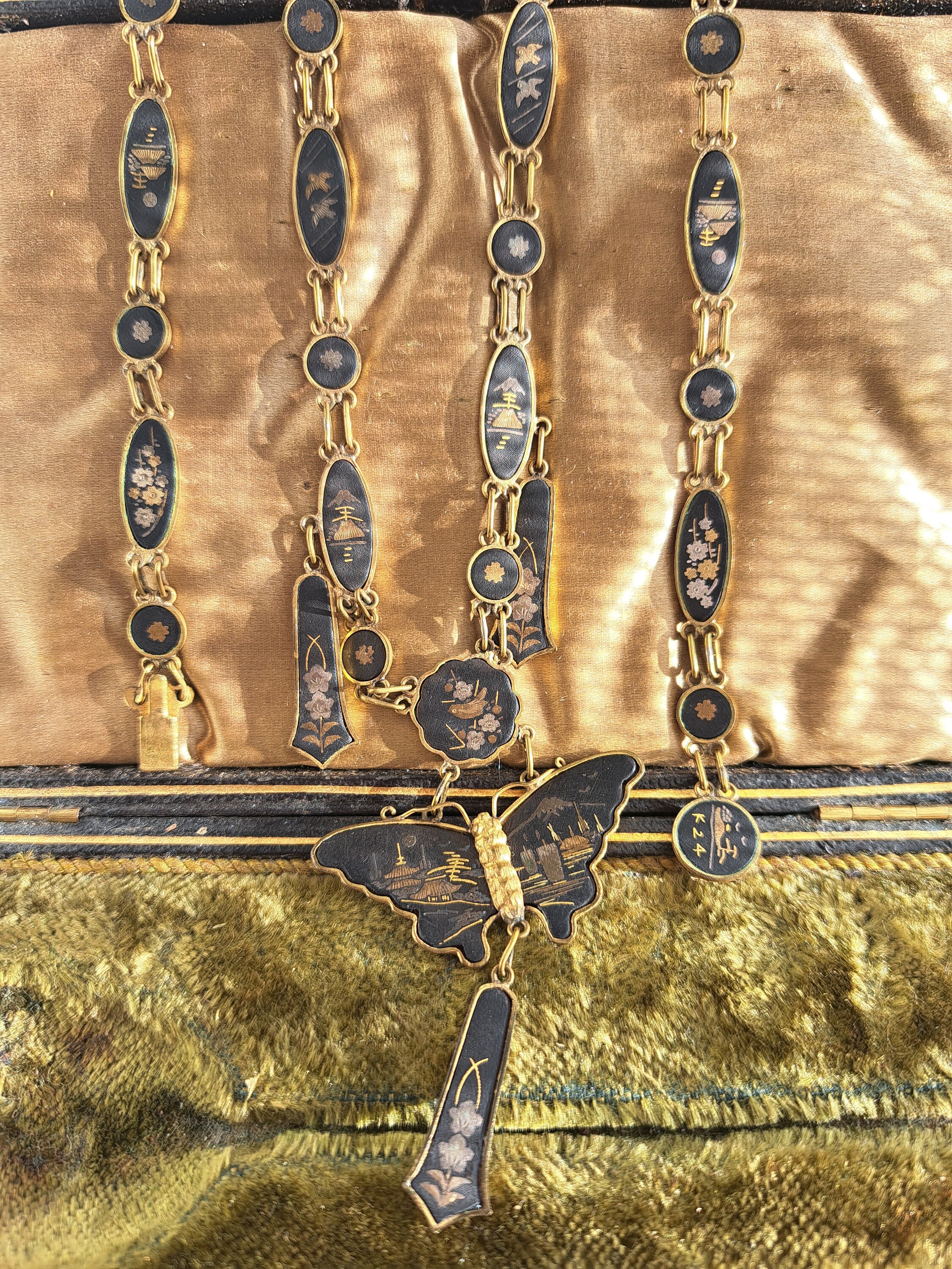 1930s,art Deco Japanese Damascene Necklace,antique Japanese 1930s,art Deco Japanese Damascene Necklace,antique Japanese