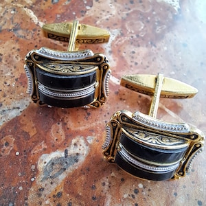 1960s,Vintage Damascene Cufflinks,Mens Jewellry,Gift for him,Vintage  Cuff links,V,Boyfriend Gift,Vintage Gold Cufflinks,Antique Cufflinks