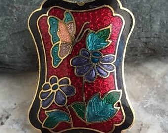 1980s Cloisonne Flower and Butterfly Brooch,Vintage Butterfly Brooch,,Enamel Floral Brooch,Gift for her,Vintage Butterfly  Jewelry