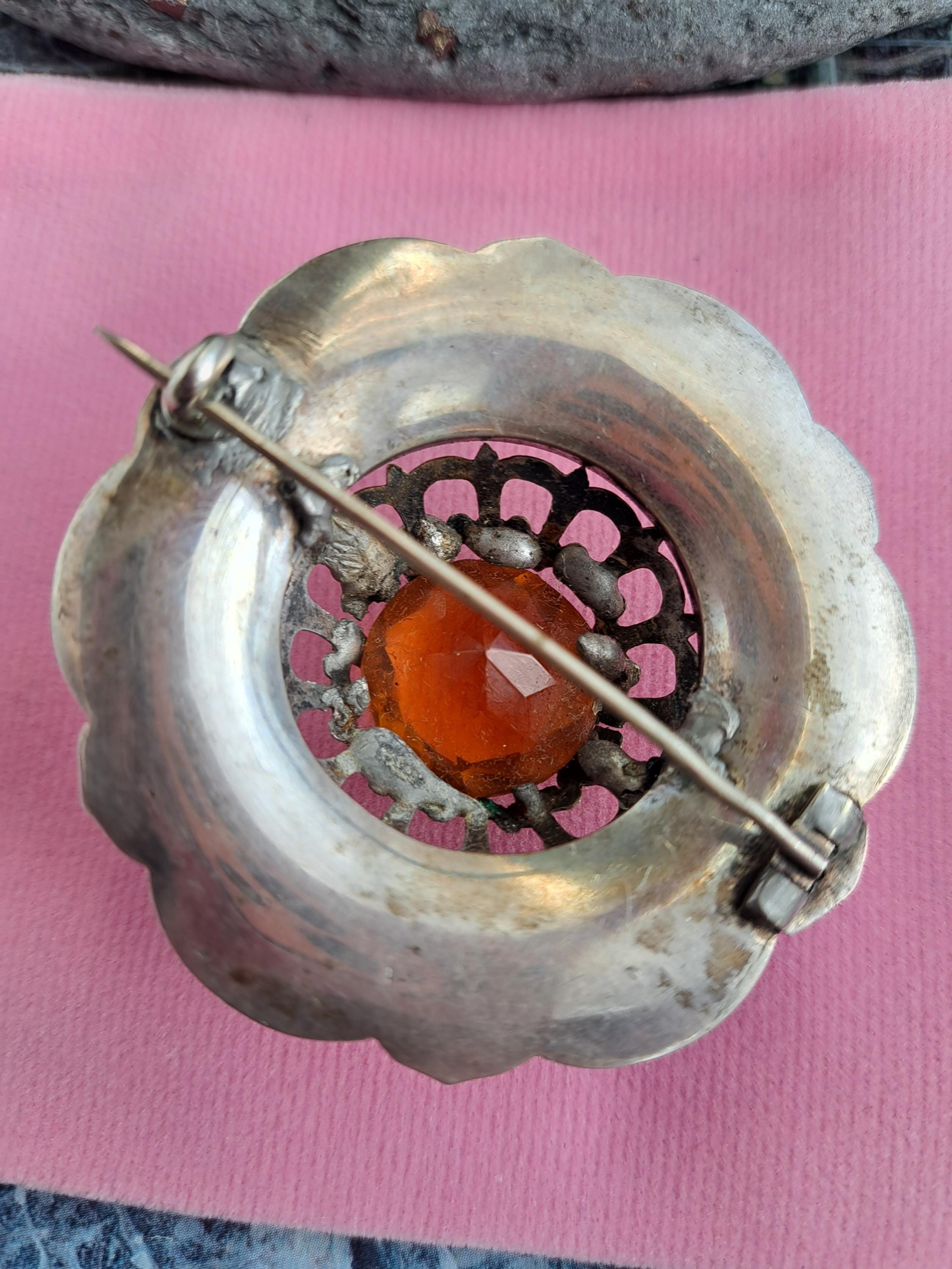 Broche Fine En Argent 925 Sterling Avec Agate, Cornaline Et Nacre - Cygne - Occasion