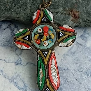 Antique Micromosaic Cross,Gift for Her,Micromosaic Crucifix,Antique Micro mosaic Jewelry,Gift for best friend,Micromosaic Cross,Micromosaic