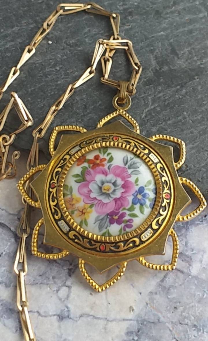 Vintage Damascene Pendant Necklace Damascene Pendantgold | Etsy UK