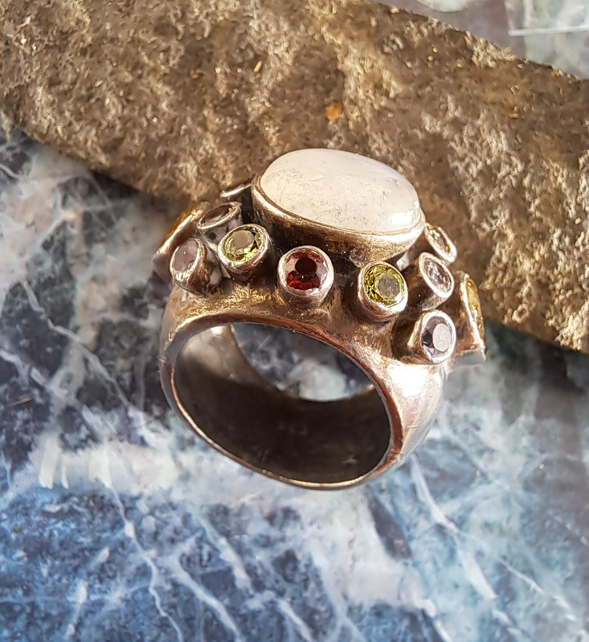 Bague Vintage En Argent Massif 925 - Pierre Cristal Taille 57.5, Très Belle Et Grosse, Occasion