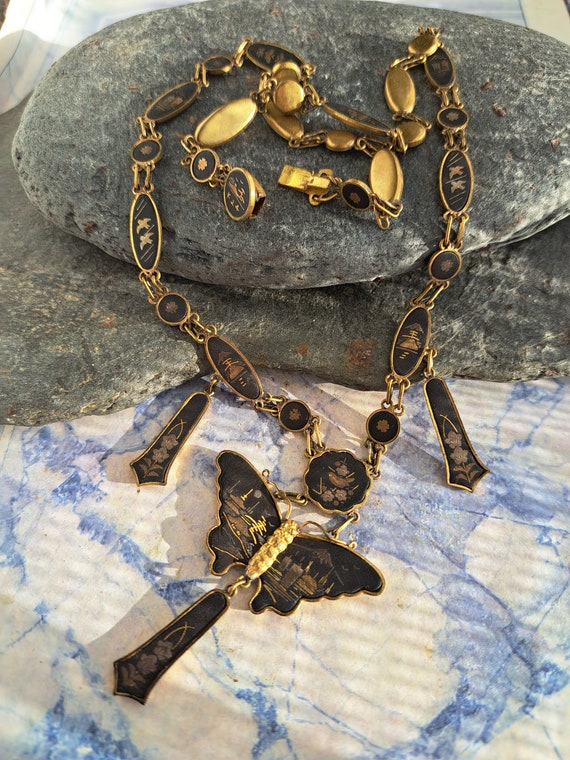 1930s Art Deco Japanese Damascene Necklace Antique Japanese Shukodo Necklace Antique Japanese Jewellery Gift for her gift for Mom Japanese