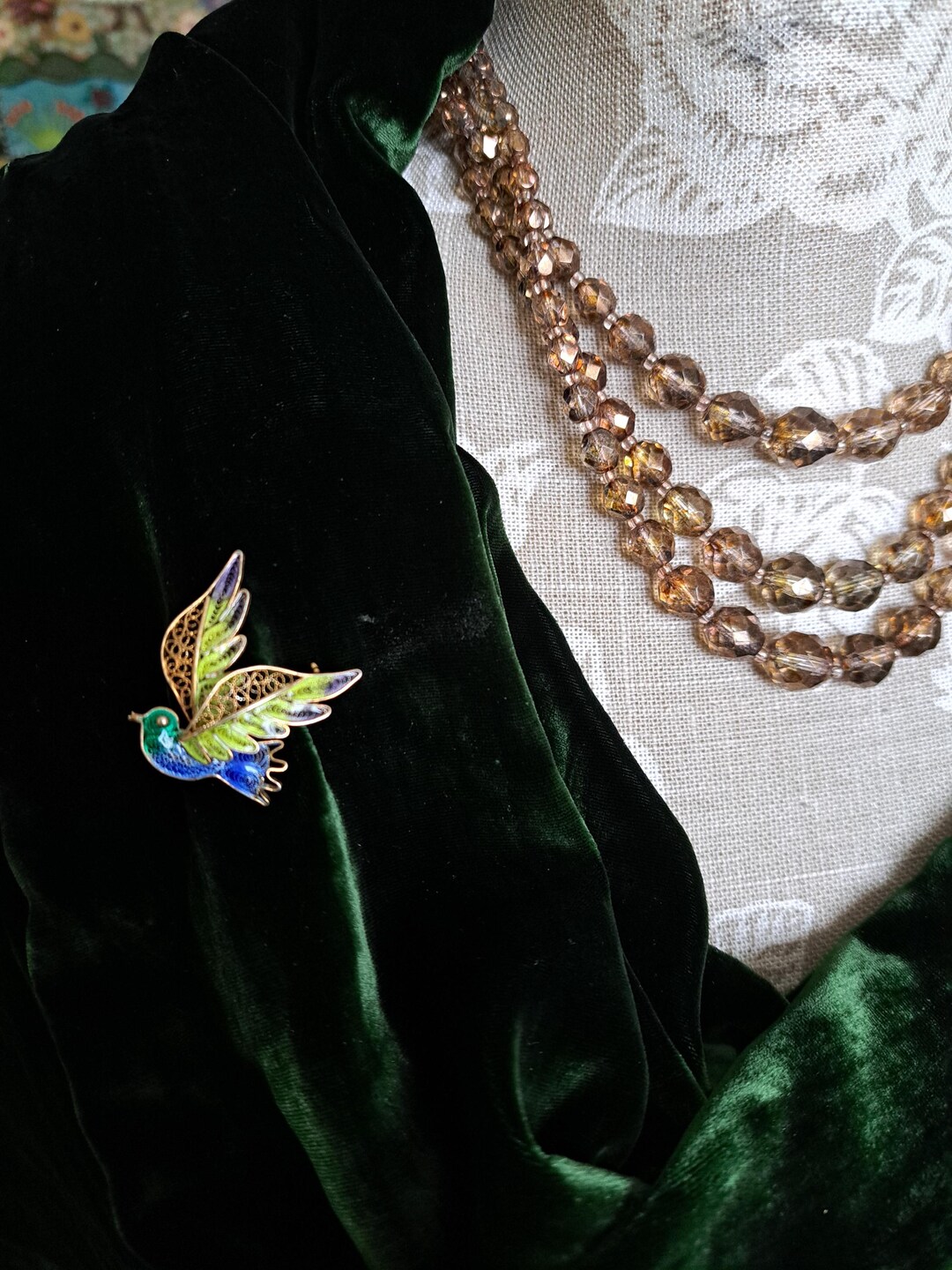 Broche Vintage Oiseau En Vol - Émail Bleu Ciel Et Or - État Impeccable - Bijou Rétro