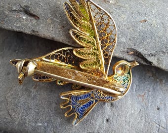 Belle Broche Ancienne En Or Massif Et émail Du 19e Siècle - Oiseau Géorgien