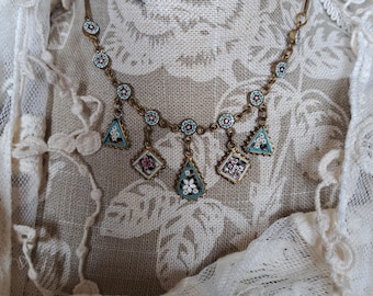 Collar antiguo de micromosaico: collar italiano, 1900