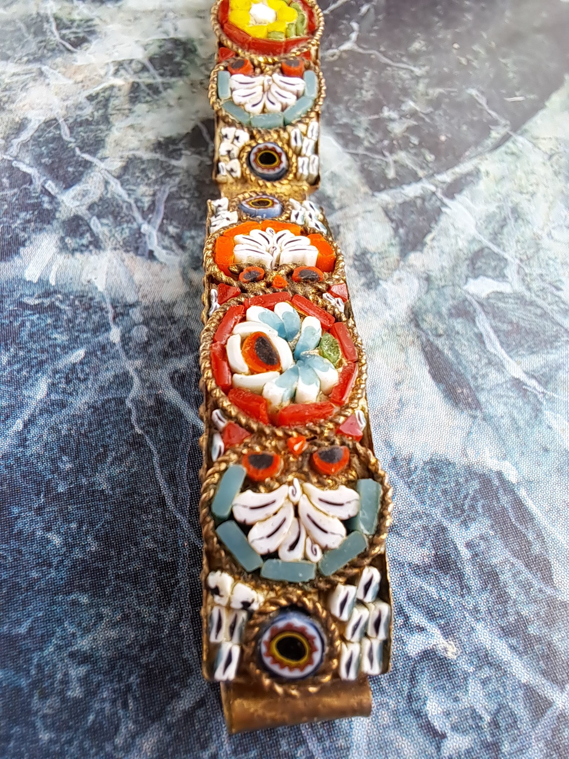 Bracelet Ancien Vintage Micro-mosaïque Millefiori Venise - Occasion, Pièce Historique Colorée