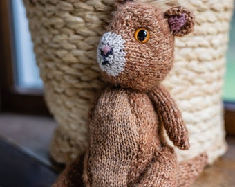 Knitted Kitten Doll, Handmade Teddy Bear, Cat Stuffed Animal, Wool & Mohair.
