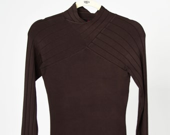 Vintage Brown Silky Rayon Ribbed Sweater