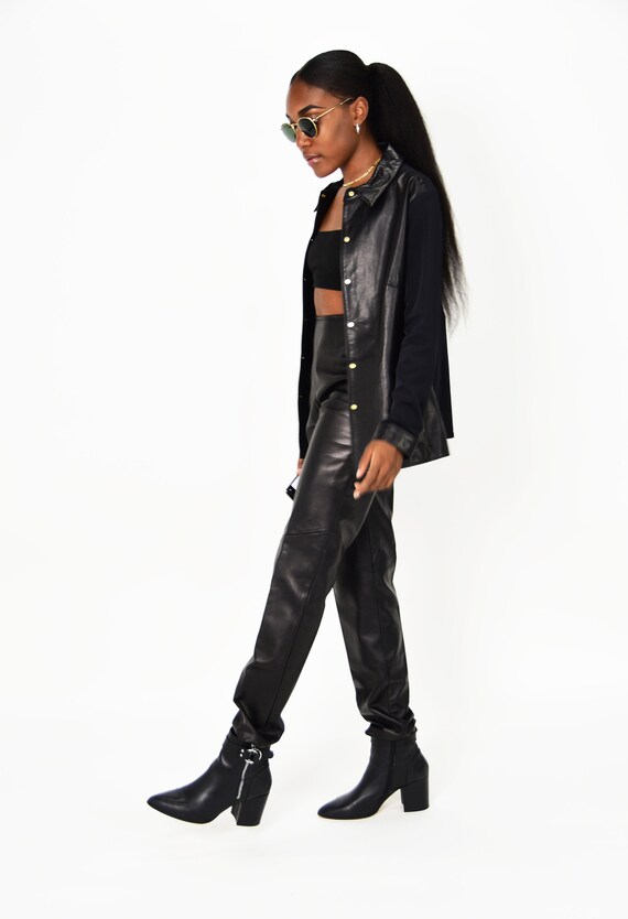 Vintage Black Leather Button Up