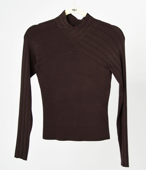 Vintage Brown Silky Rayon Ribbed Sweater