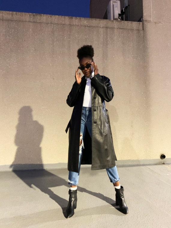 CALVIN KLEIN Black Leather Trench Coat