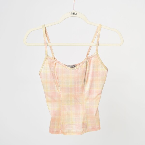 PAPILLON BLANC Vintage Blush Pink Plaid Tank