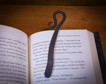 Hand-Forged Steel Bookmark with Decorative Finial | Blacksmith-Made Rustic Metal Page Marker for Books