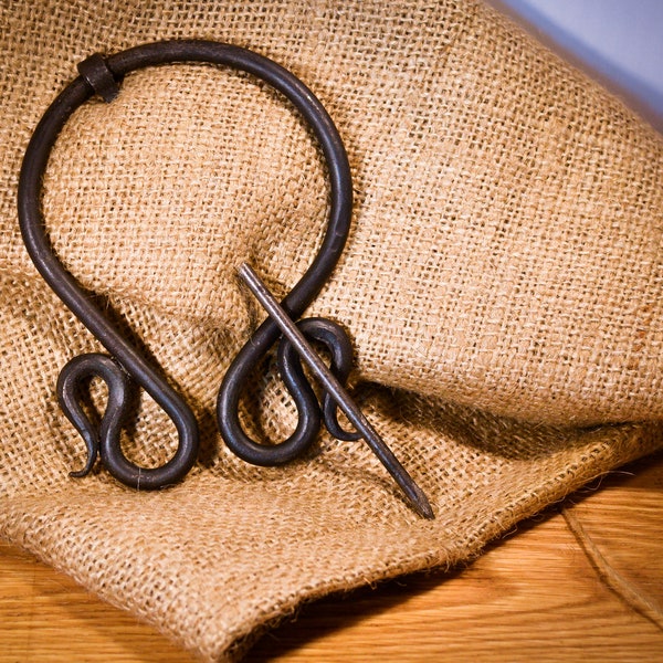 Hand-Forged Steel Penannular Brooch - Rustic Medieval-Style Statement Piece for Thick Fabric Only