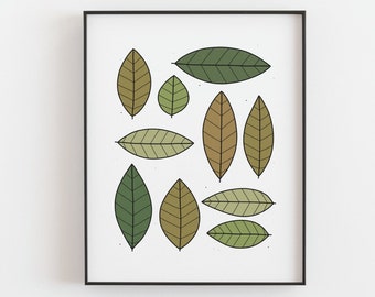 Impression de feuilles - Affiche botanique minimaliste, Dessin au trait simple, Pose à plat, Verdure, Décor d'art scandinave, Affiche de décor à la maison, IMPRESSION PAR LA POSTE