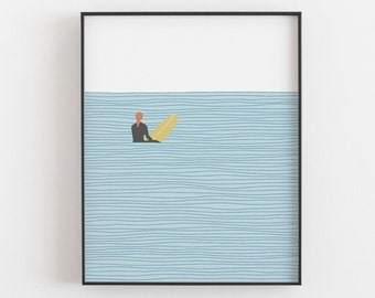 Surfer girl print, Surfer waiting for the perfect wave poster, Sea nursery poster, Ocean beach house decor, Surf wall art, MAILED PRINT
