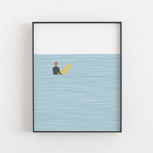 Surfer boy print, Surfer waiting for the perfect wave poster, Sea nursery poster, Ocean beach house decor, Surf wall art, DIGITAL DOWNLOAD
