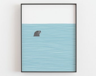 Seal print - Sea horse peeking out of water poster, Seascape art, Coastal wall art, Nautical wall decor, Beach house decor, DIGITAL DOWNLOAD
