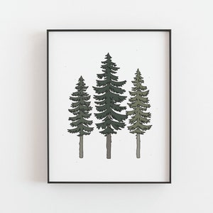 Pine trees print - Forest poster, Minimalist cartoon spruce art, Evergreen, Mountain cottage wall decor,  Woodland poster, DIGITAL DOWNLOAD
