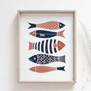 Fish print Japanese fish poster, Minimalist scandinavian animal art, Nautical beach house, Mid century, Modern wall art, DIGITAL DOWNLOAD image 1