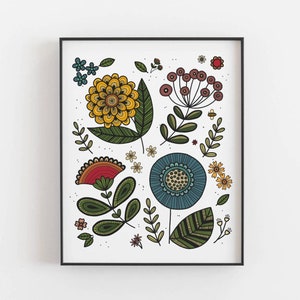 Impression de fleurs - affiche de fleurs sauvages vintage, art botanique minimaliste, décor de prairies scandinaves colorées, affiche d’art de cuisine, MAILED PRINT