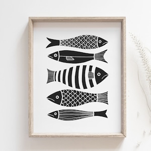 Fish print - Japanese fish poster, Minimalist scandinavian animal art, Nautical beach house, Mid century, Office wall art, DIGITAL DOWNLOAD