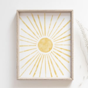 Gouden zonafdruk, bohozonposter, lucht, zonsopgang, zonsondergang, aquarel eenvoudige lijntekeningen, minimalistische wanddecoratie, babykamerkunst, DIGITALE DOWNLOAD