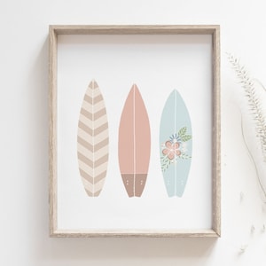 Surfboard print - Pastel color poster, Beach house decor, Minimalist surf art, Girls room decor, Nursery wall art, Surf poster, MAILED PRINT