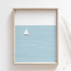 Sailboat print - Seascape art poster, Boat drawing, Ocean wall art, Lake house decor, Beach house decor, Coastal nursery, DIGITAL DOWNLOAD