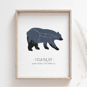 Impresión de la constelación de la Osa Mayor, Osa Mayor, Póster de astronomía, Dibujo de oso, Mapa estelar, Arte mural, Decoración de pared, DESCARGA DIGITAL