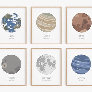Planets Print Set, Solar system poster set of 10, Astronomy, Star, Galaxy, Science, Zodiac, Kids or nursery, Unisex, DIGITAL DOWNLOAD