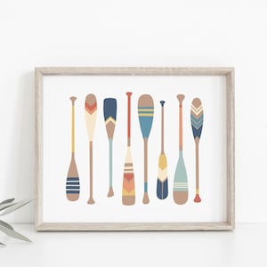 Paddle print - Painted canoe paddles, Oar art print, Colorful vintage nautical art, Lake house decor, Beach house decor, DIGITAL DOWNLOAD