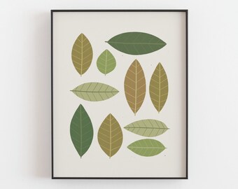 Leaves print - Minimalist botanical poster, Simple line art, Flat lay, Greenery, Scandinavian art decor, Wall fall decor, MAILED PRINT
