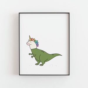 Rexicorn print - Dinosaur unicorn funny poster, Pop art, Colorful wall decor, Geek art, Cartoon drawing, Playground poster, MAILED PRINT