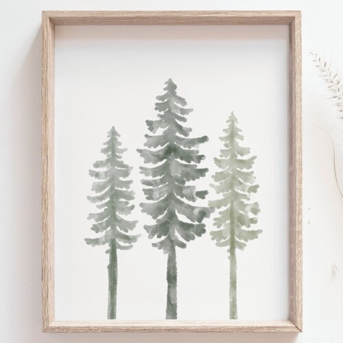 Coniferous Trees Evergreen Wall Art Decor Pine Trees Print Etsy